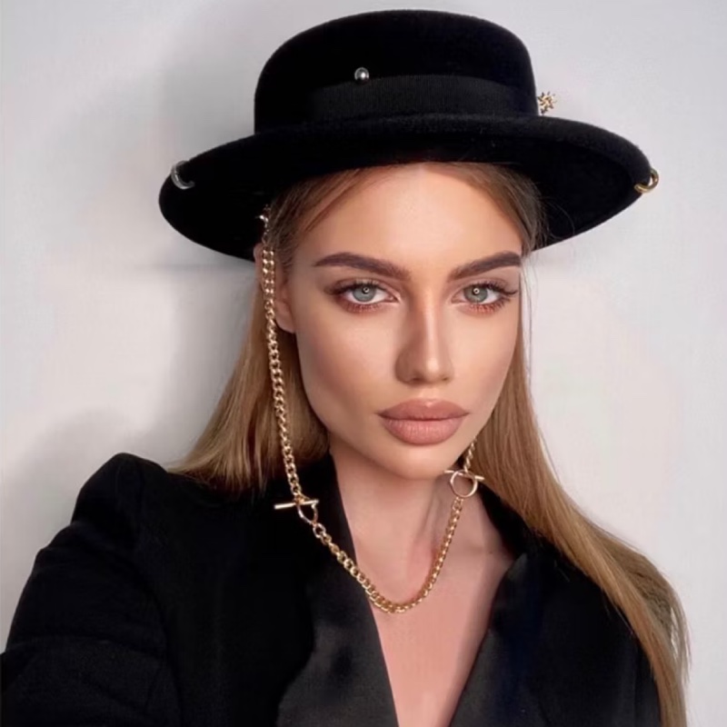 RUSLAN BAGINSKIY 金鍊毛氈紳士帽 平頂帽-0