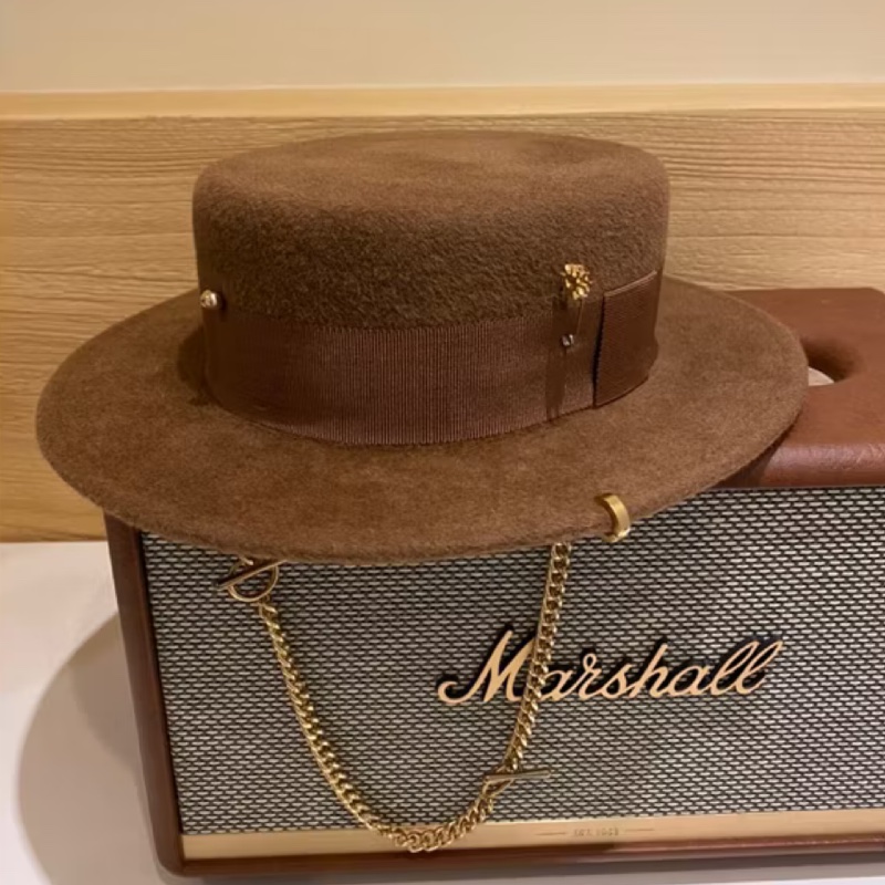 RUSLAN BAGINSKIY 金鍊毛氈紳士帽 平頂帽-1