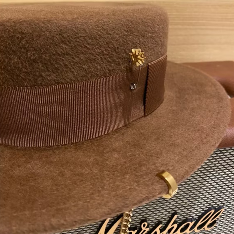 RUSLAN BAGINSKIY 金鍊毛氈紳士帽 平頂帽-2