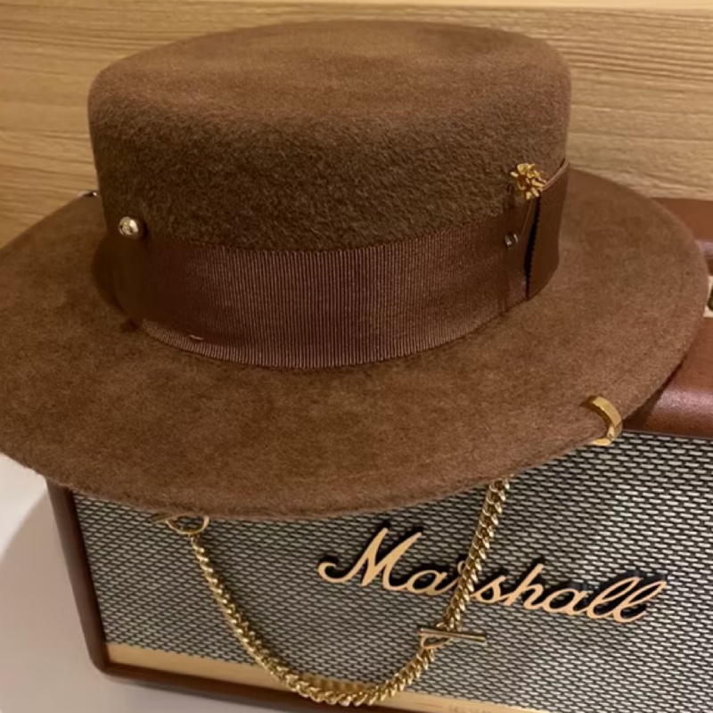 RUSLAN BAGINSKIY 金鍊毛氈紳士帽 平頂帽-3