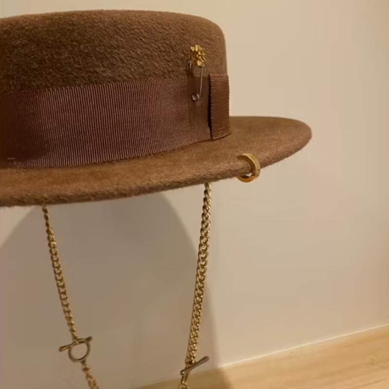 RUSLAN BAGINSKIY 金鍊毛氈紳士帽 平頂帽-4