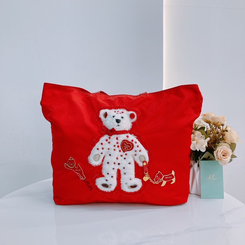 MS0395 PRADA 普特拉白色熊仔尼龍手拿包包TEDDY BEAR 30CM TOTE BAG NYLON-0
