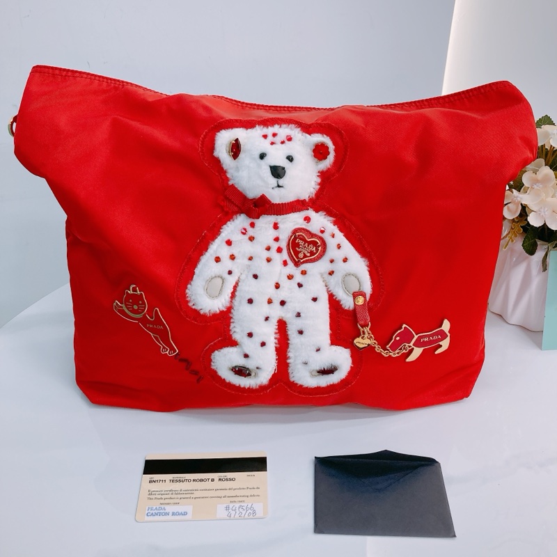 MS0395 PRADA 普特拉白色熊仔尼龍手拿包包TEDDY BEAR 30CM TOTE BAG NYLON-10