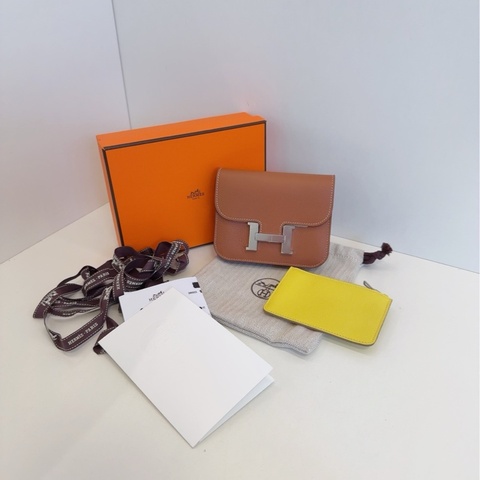 【未使用大全套全膜🆕】Hermes🐎constance slim康康 錢包/腰包 U刻 金棕銀扣 子包是俏皮🍋檸檬黃