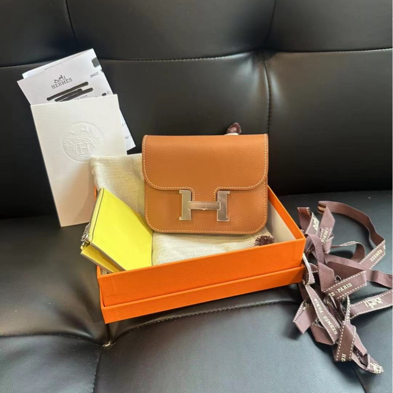 【未使用大全套全膜🆕】Hermes🐎constance slim康康 錢包/腰包 U刻 金棕銀扣 子包是俏皮🍋檸檬黃-6