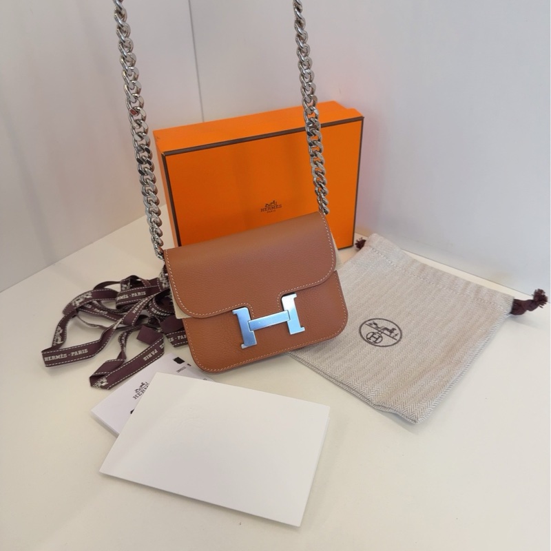 【未使用大全套全膜🆕】Hermes🐎constance slim康康 錢包/腰包 U刻 金棕銀扣 子包是俏皮🍋檸檬黃-9
