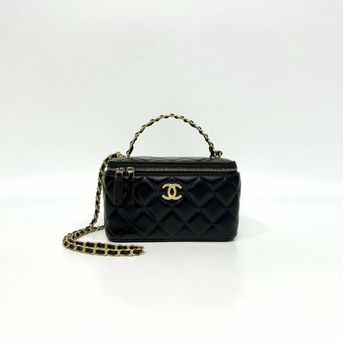 CHANEL黑金滑面牛皮23P字母手柄長盒子