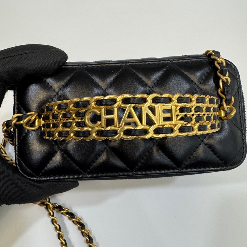 CHANEL黑金小牛皮23P字母手柄長盒子AP3243-10