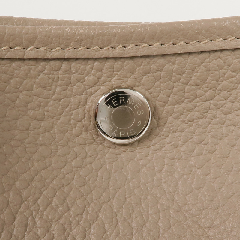 HERMES Negonda皮革Garden Party PM銀扣手挽袋Etoupe-12