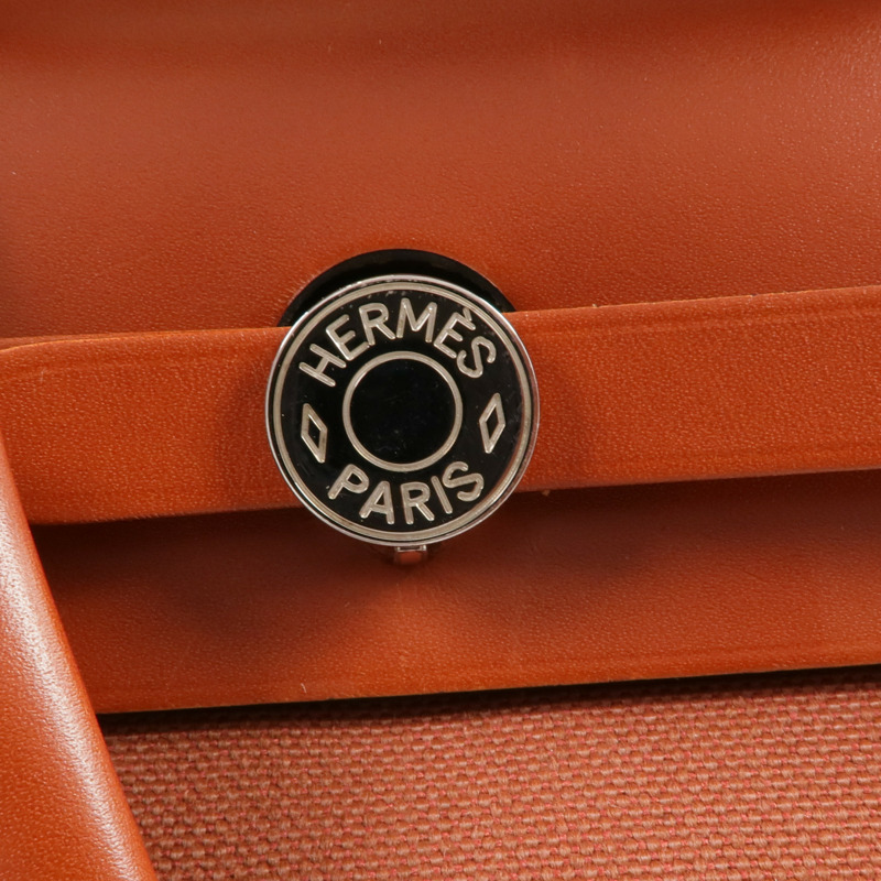 HERMES 帆布Herbag PM銀扣手挽肩背兩用袋Rouge H-7