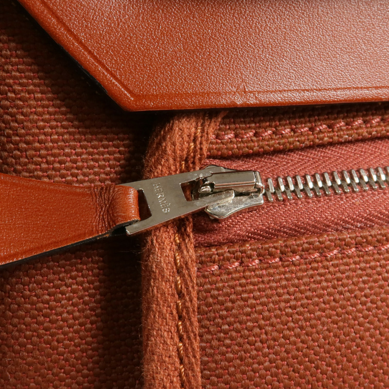 HERMES 帆布Herbag PM銀扣手挽肩背兩用袋Rouge H-15