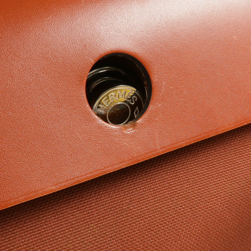 HERMES 帆布Herbag PM銀扣手挽肩背兩用袋Rouge H-16