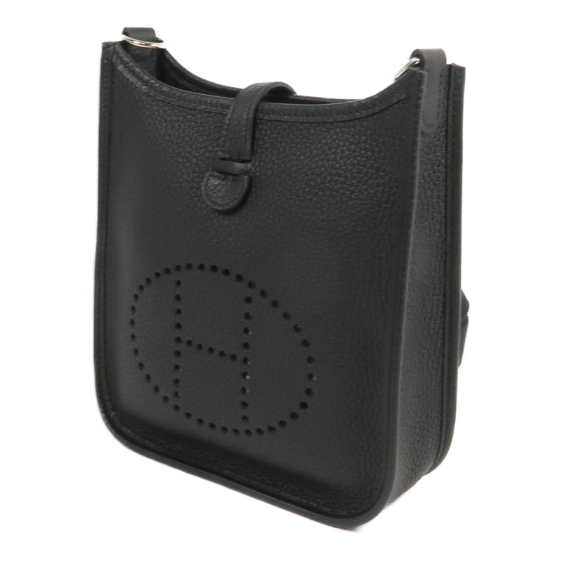 HERMES Clemence皮革Evelyne TPM銀扣肩背袋Noir-2