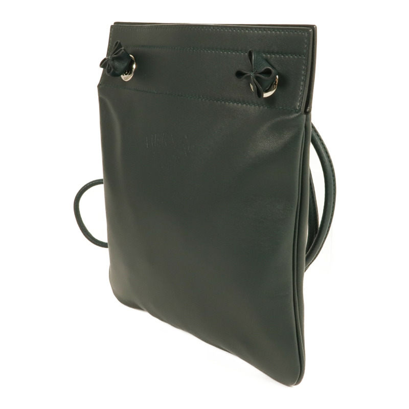 HERMES Swift皮革Aline銀扣肩背袋Green-2