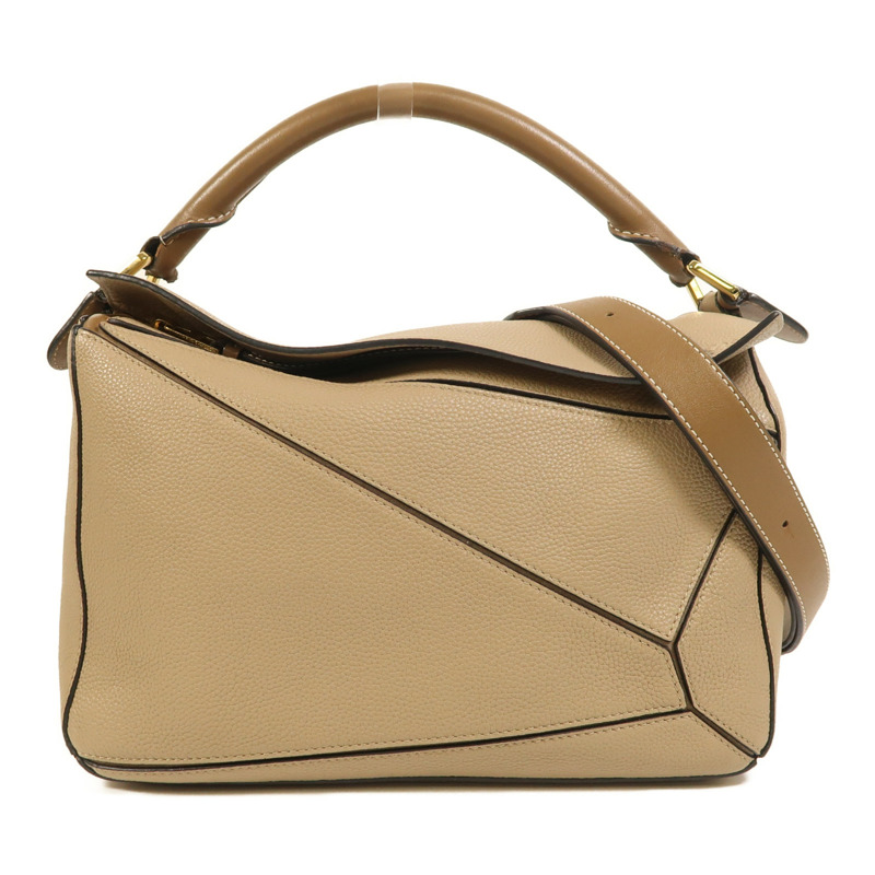 LOEWE 牛皮皮革Puzzle Medium金扣手挽肩背兩用袋-0