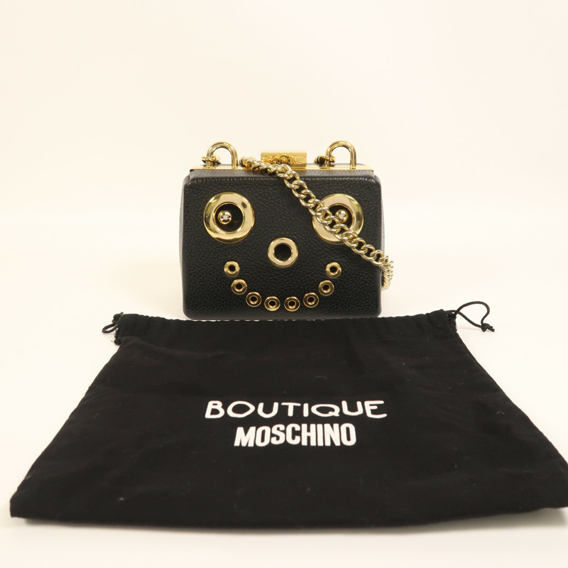 MOSCHINO 牛皮皮革Chain Shoulder金扣鏈帶肩背袋-7