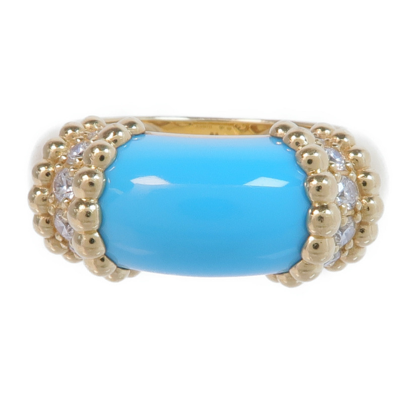 Van Cleef & Arpels 18K黃金Perlée Couleurs Ring綠松石/鑽石戒指VCA#56/US#7.5-1