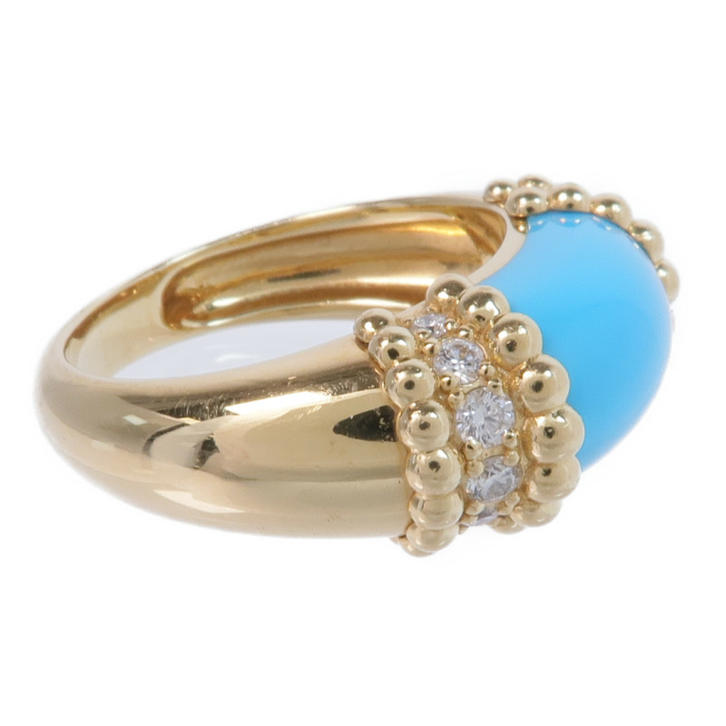 Van Cleef & Arpels 18K黃金Perlée Couleurs Ring綠松石/鑽石戒指VCA#56/US#7.5-3