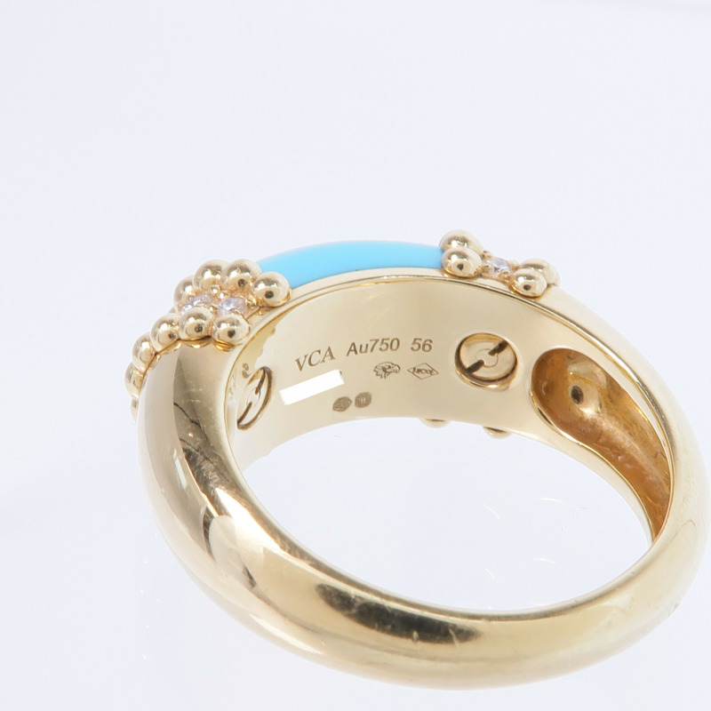 Van Cleef & Arpels 18K黃金Perlée Couleurs Ring綠松石/鑽石戒指VCA#56/US#7.5-4