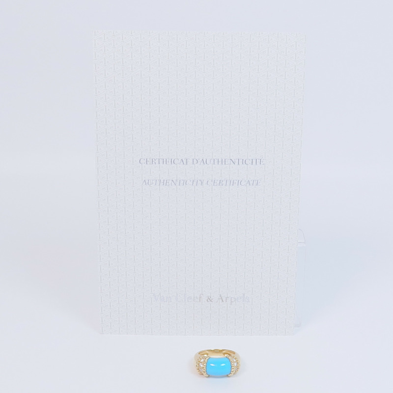 Van Cleef & Arpels 18K黃金Perlée Couleurs Ring綠松石/鑽石戒指VCA#56/US#7.5-6