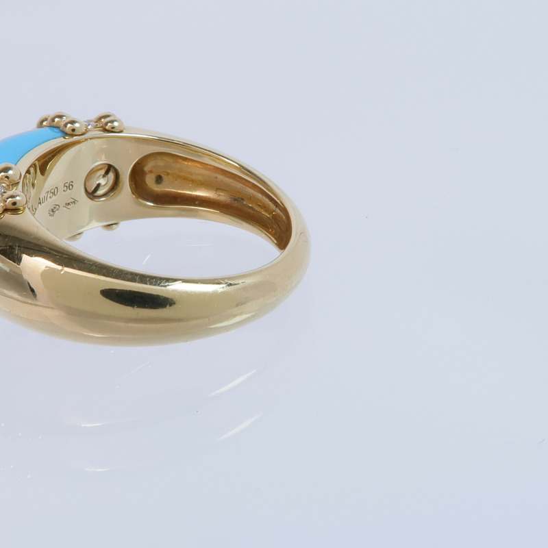 Van Cleef & Arpels 18K黃金Perlée Couleurs Ring綠松石/鑽石戒指VCA#56/US#7.5-8