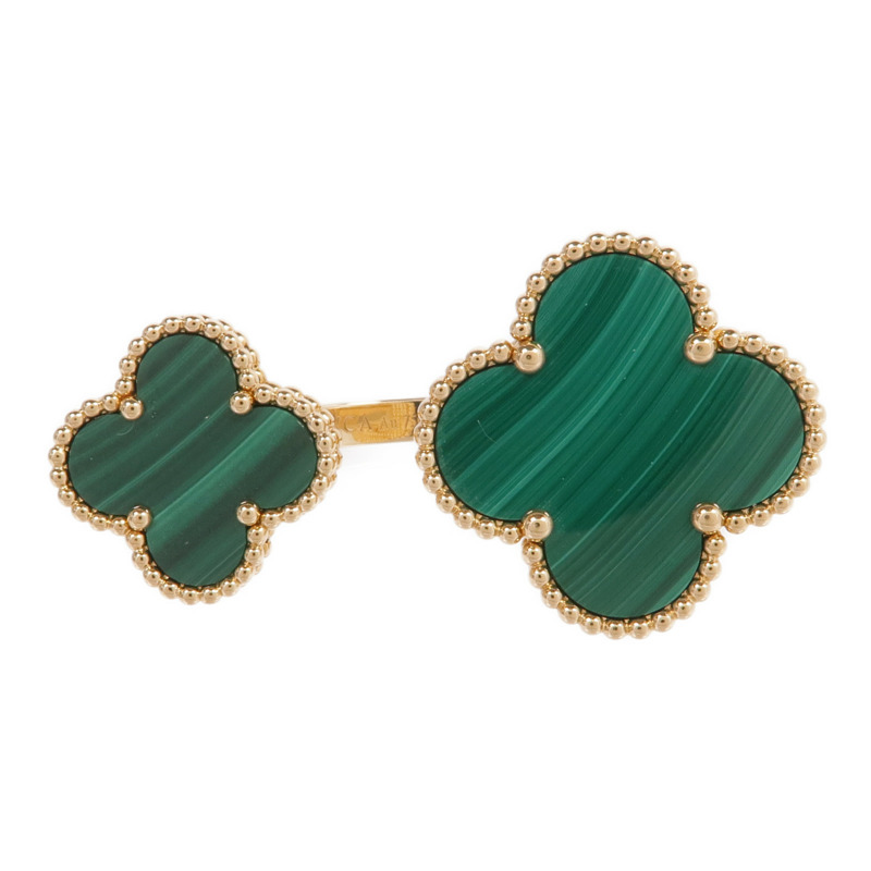 Van Cleef & Arpels 18K黃金Magic Alhambra Between the Finger Ring孔雀石戒指VCA#54/US#6.75-1