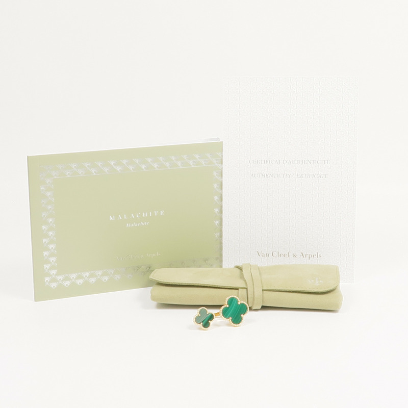 Van Cleef & Arpels 18K黃金Magic Alhambra Between the Finger Ring孔雀石戒指VCA#54/US#6.75-5