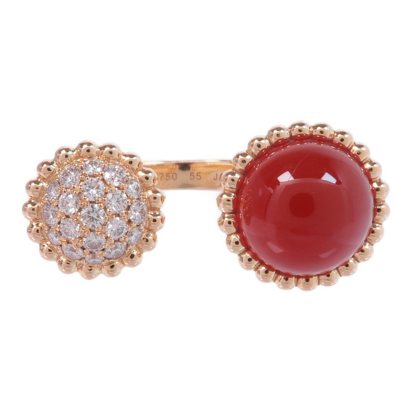 Van Cleef & Arpels 18K玫瑰金Perlée Couleurs Between the Finger Ring紅玉髓/鑽石戒指VCA#55/US#7-1