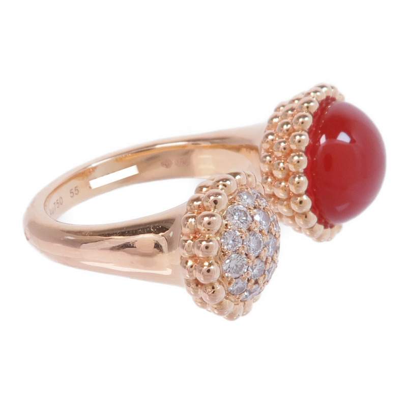 Van Cleef & Arpels 18K玫瑰金Perlée Couleurs Between the Finger Ring紅玉髓/鑽石戒指VCA#55/US#7-3