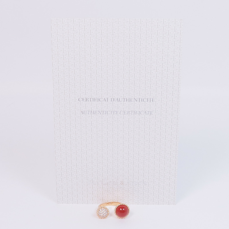 Van Cleef & Arpels 18K玫瑰金Perlée Couleurs Between the Finger Ring紅玉髓/鑽石戒指VCA#55/US#7-6