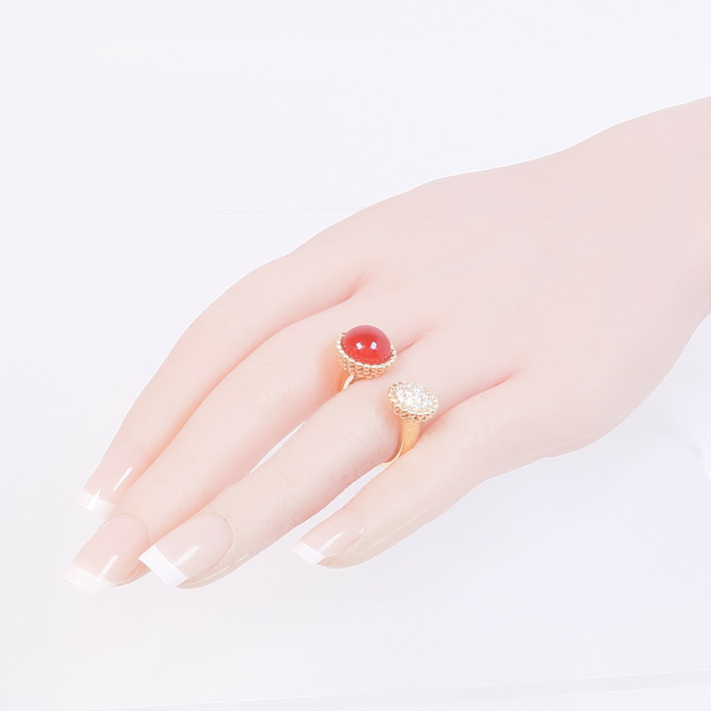 Van Cleef & Arpels 18K玫瑰金Perlée Couleurs Between the Finger Ring紅玉髓/鑽石戒指VCA#55/US#7-7