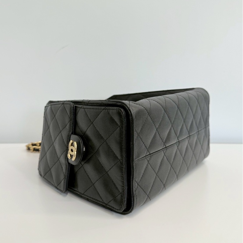 Chanel 25bag 黑金荔枝牛 小號 全新-10