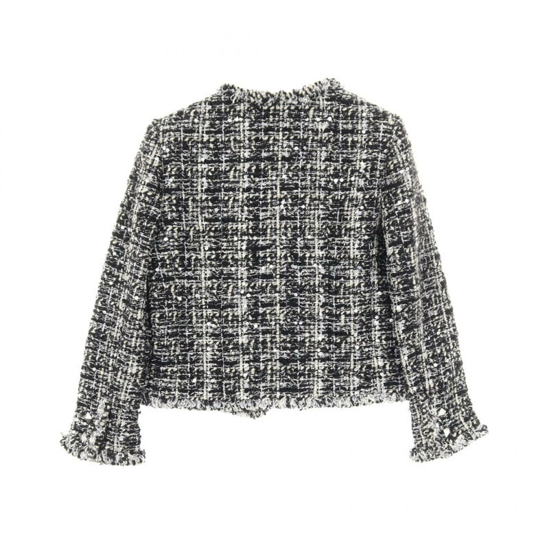 香奈兒 COCO 標誌紐扣斜紋軟呢外套 P22295V13164 尼龍人造絲/馬海毛混紡 黑色 白色 灰色 二手 女款-1