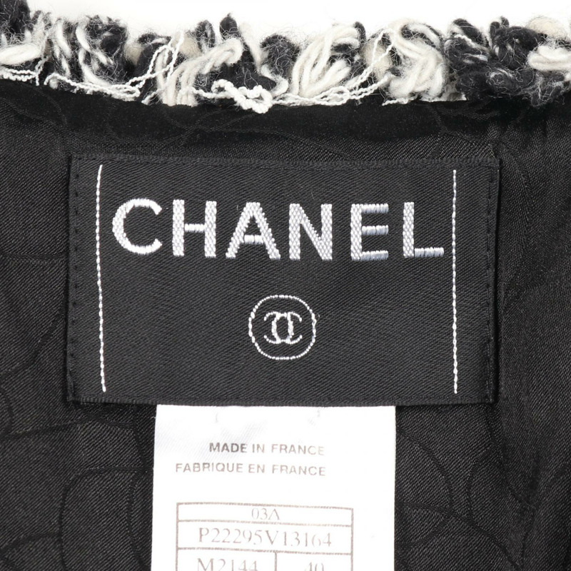 香奈兒 COCO 標誌紐扣斜紋軟呢外套 P22295V13164 尼龍人造絲/馬海毛混紡 黑色 白色 灰色 二手 女款-2
