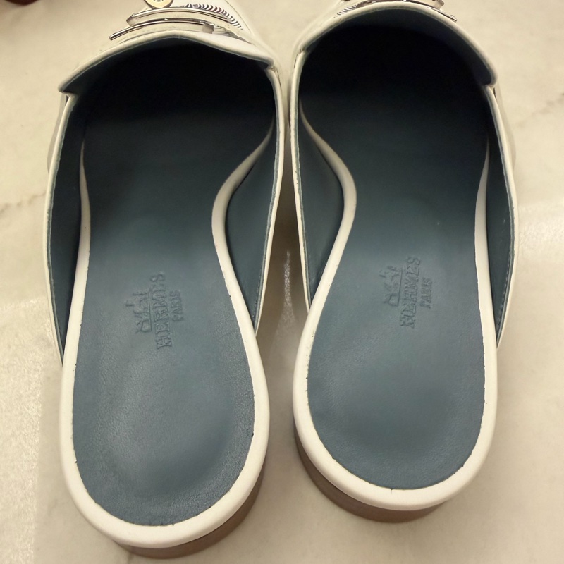 Hermes Oz Mule kelly 白色銀扣 半拖鞋 老虎圖案 穆勒鞋-1