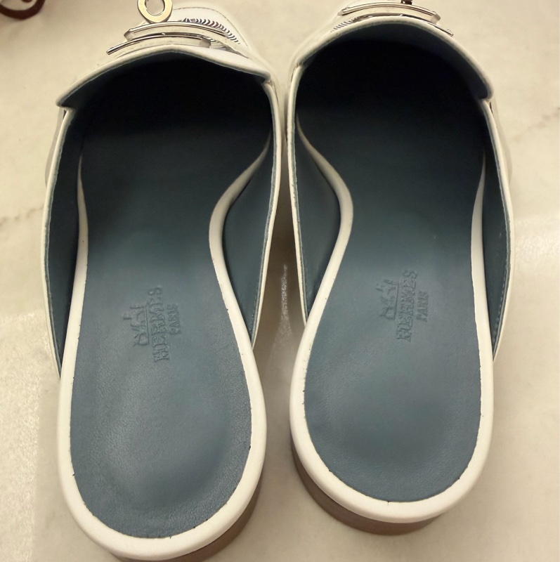 Hermes Oz Mule kelly 白色銀扣 半拖鞋 老虎圖案 穆勒鞋-8