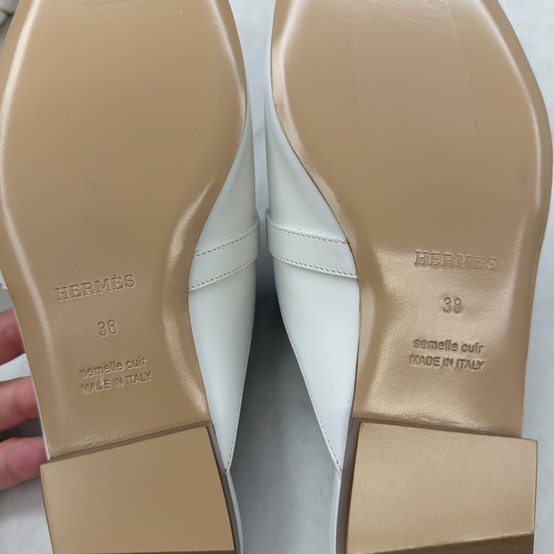 Hermes Oz Mule kelly 白色銀扣 半拖鞋 老虎圖案 穆勒鞋-10