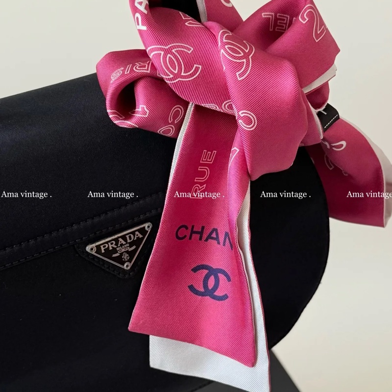 CHANEL 絲巾雙色🎀經典co co字母Twilly 全新有盒🎁-1