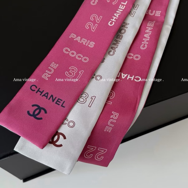CHANEL 絲巾雙色🎀經典co co字母Twilly 全新有盒🎁-3