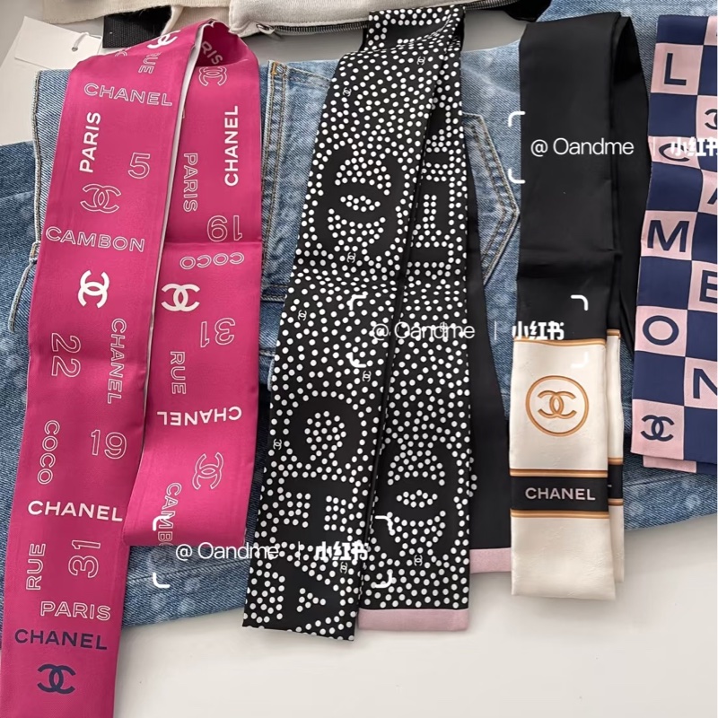 CHANEL 絲巾雙色🎀經典co co字母Twilly 全新有盒🎁-4