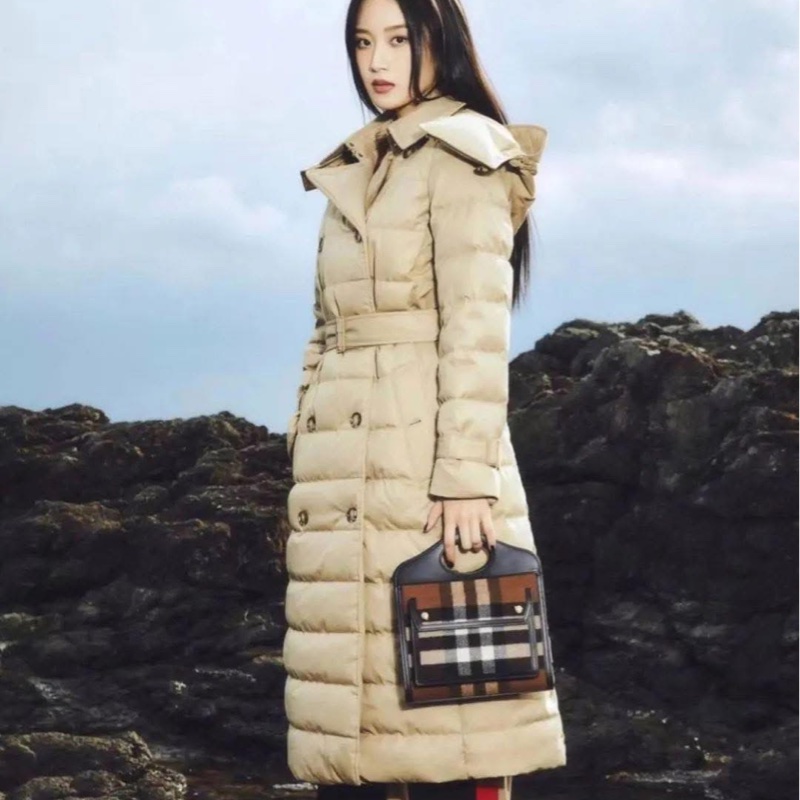 BURBERRY英國蜜色連帽鵝絨風衣大衣XS-0
