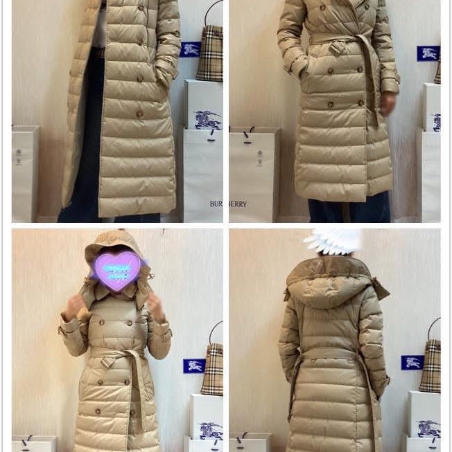 BURBERRY英國蜜色連帽鵝絨風衣大衣XS-3
