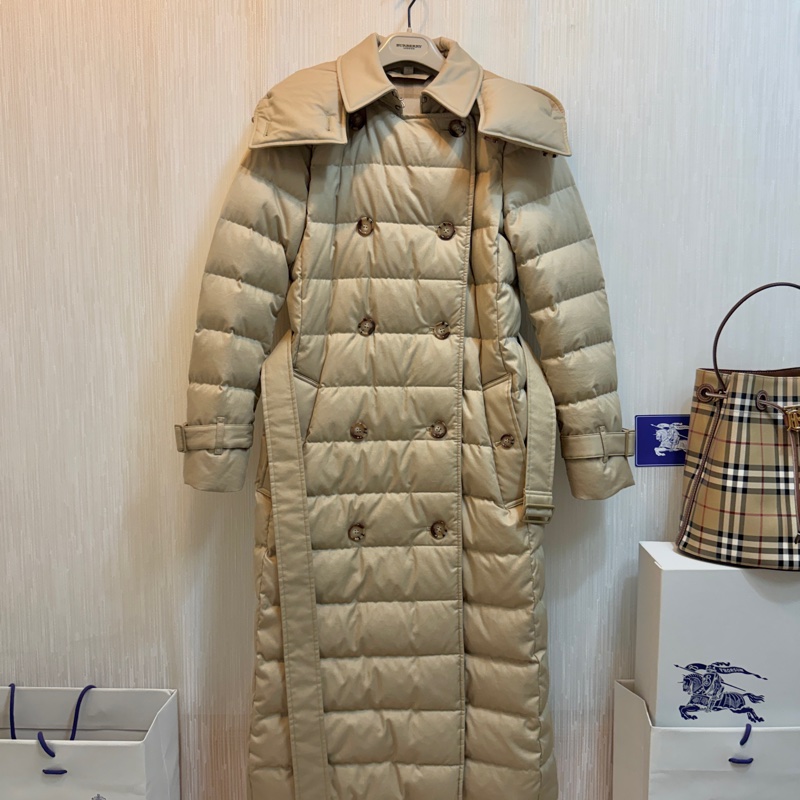 BURBERRY英國蜜色連帽鵝絨風衣大衣XS-4