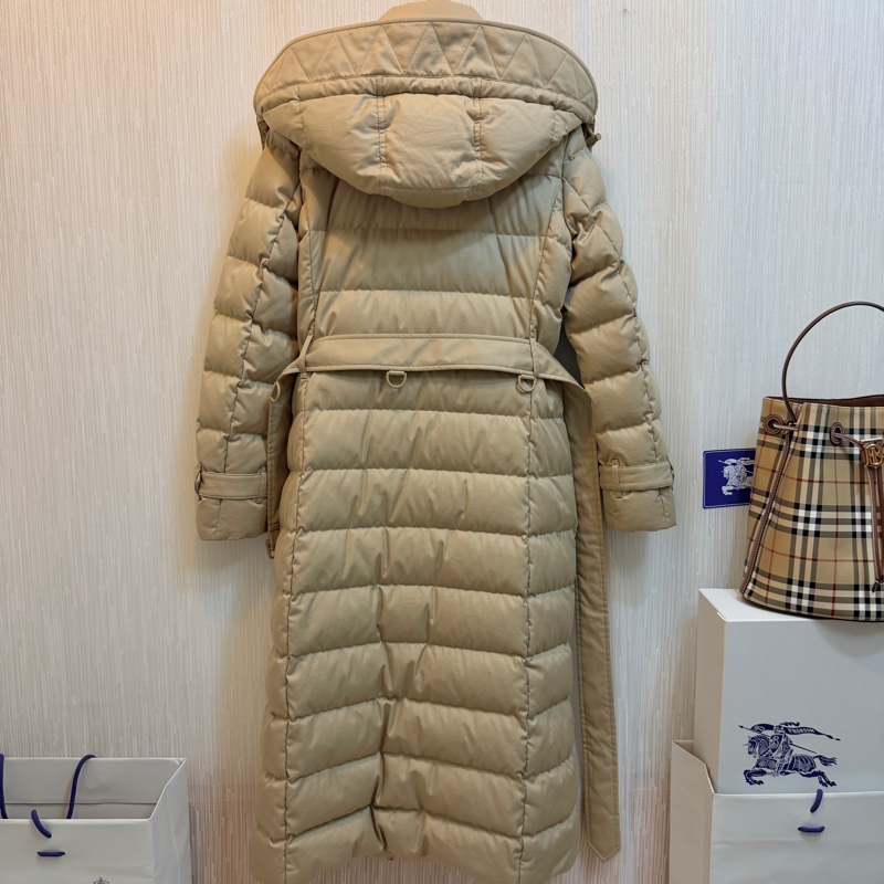 BURBERRY英國蜜色連帽鵝絨風衣大衣XS-5