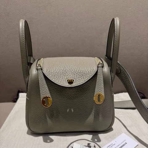 99新🩷有購証 愛馬仕 Mini Lindy  鼠尾草色金扣B刻 一代