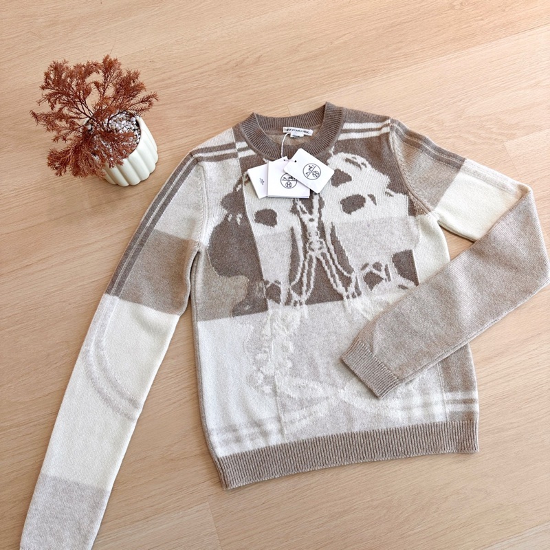 全新帶吊牌 Hermes愛馬仕 100山羊絨套頭針織衫 36碼 巨柔軟親膚 保暖性超贊 繮轡圖案-0