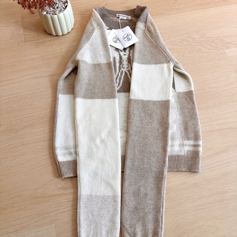 全新帶吊牌 Hermes愛馬仕 100山羊絨套頭針織衫 36碼 巨柔軟親膚 保暖性超贊 繮轡圖案-3