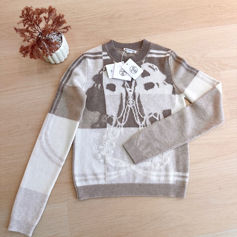 全新帶吊牌 Hermes愛馬仕 100山羊絨套頭針織衫 36碼 巨柔軟親膚 保暖性超贊 繮轡圖案-7