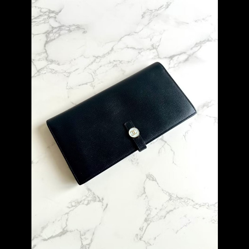 【LA LUNE】中古包 Chanel黑藍色皮革拼色長夾 皮夾 錢包 二手包 小包 古董包-0