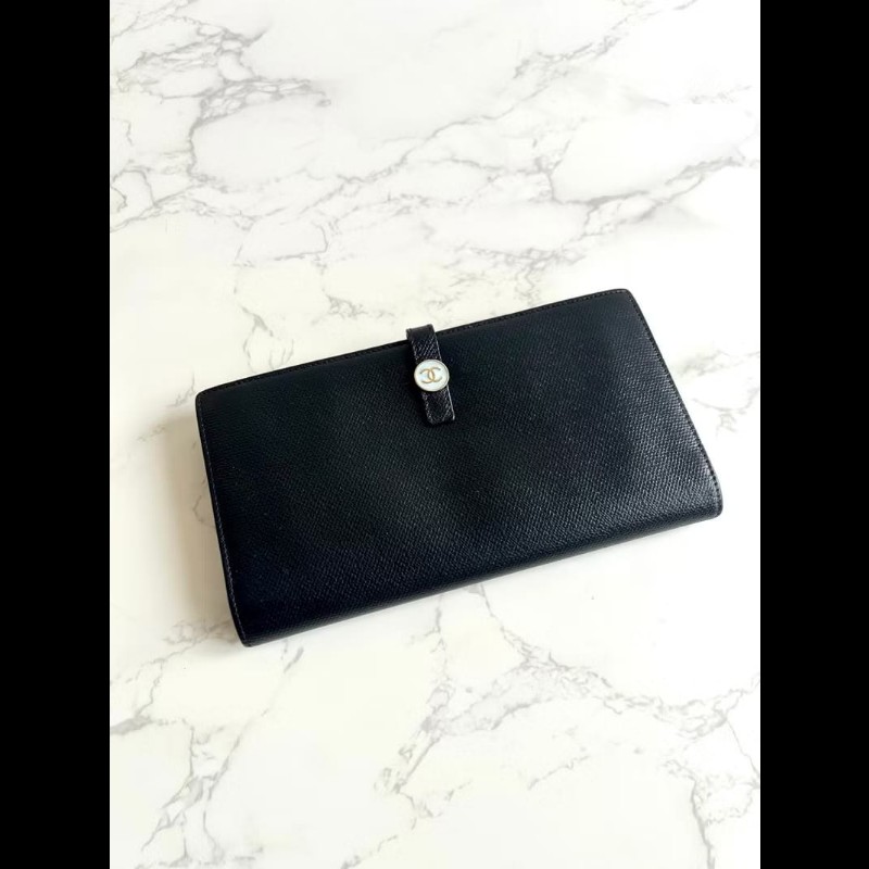 【LA LUNE】中古包 Chanel黑藍色皮革拼色長夾 皮夾 錢包 二手包 小包 古董包-1